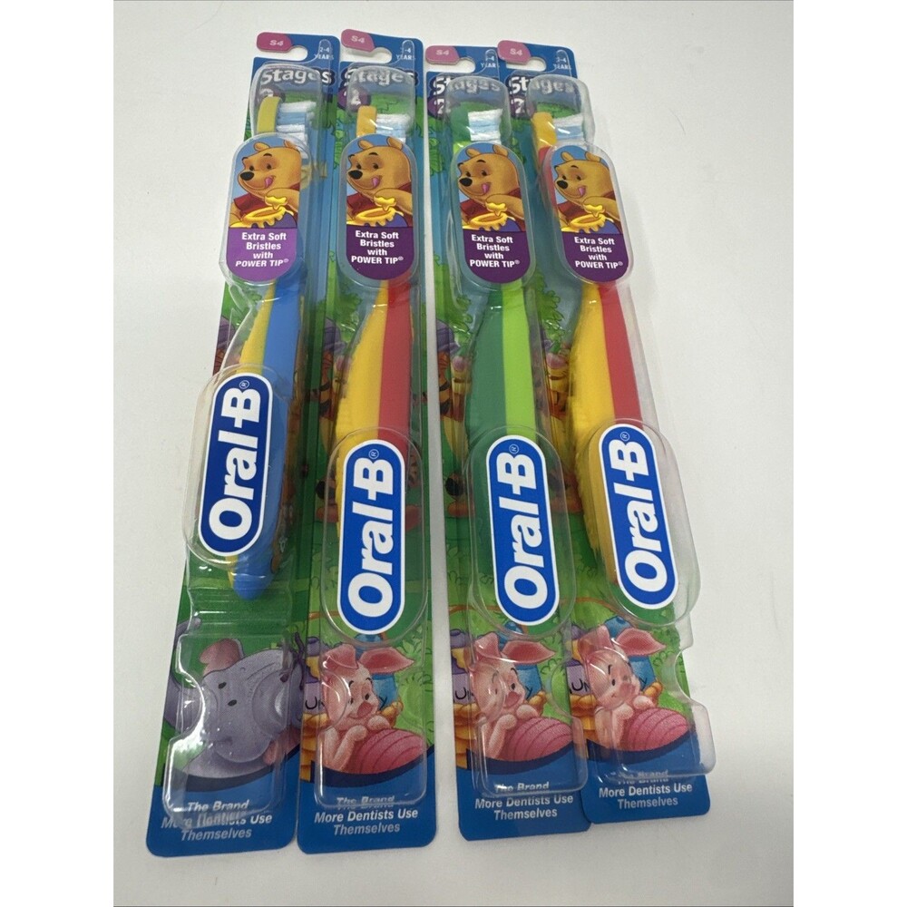 LOT OF 4 Vintage Oral-B STAGES 2 (2-4) Toothbrush Soft Winnie the Pooh 2005